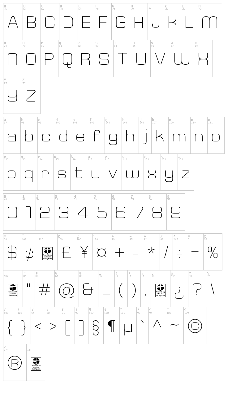 Typo Square font map